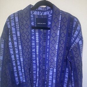 American Eagle Outfitters Navy & Royal Blue Patterned Open Cardigan